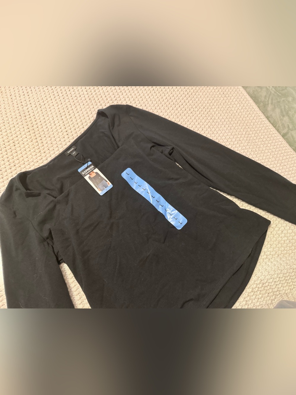Express Black Long Sleeve Squareneck Top